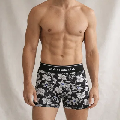 Boxer Seda Fría Negro con Flores 