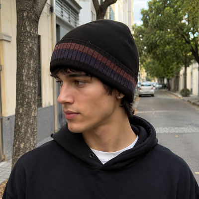 Gorra Lana Negra con Marrón 