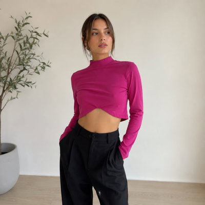 Top Manga Larga Fucsia 