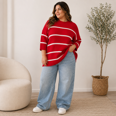 Maxi Sweaters Rojo Rayado 