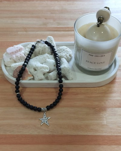 Collar perlas negras vidrio