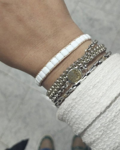 Pulsera cuenta cuadrada (2 tonos)