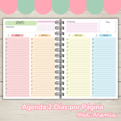 Agenda Aromia 2026 - 2 Días por Página - Archivo digital imprimible