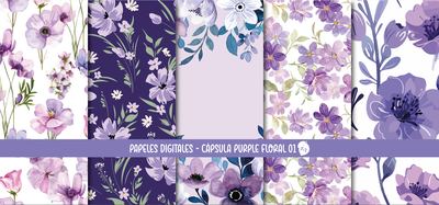 Papeles Digitales - Cápsula Purple Floral 01 - Archivo digital imprimible