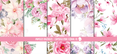 Papeles Digitales - Cápsula Pink Floral 01 - Archivo digital imprimible