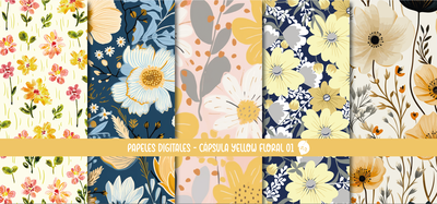 Papeles Digitales - Cápsula Yellow Floral 01 - Archivo digital imprimible