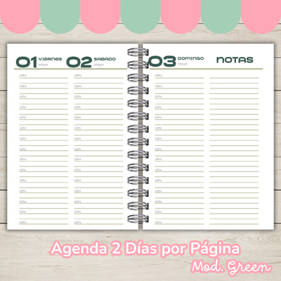 Agenda 2 días por página mod. Green