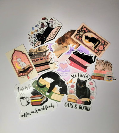 Stickers Pack x10- Gatos y Libros