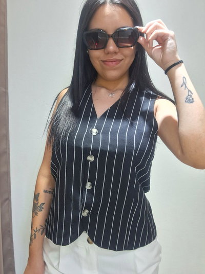Chaleco lino rayado