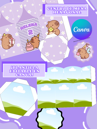 Plantilla Centro de mesa Hexagonal Editable en Canva