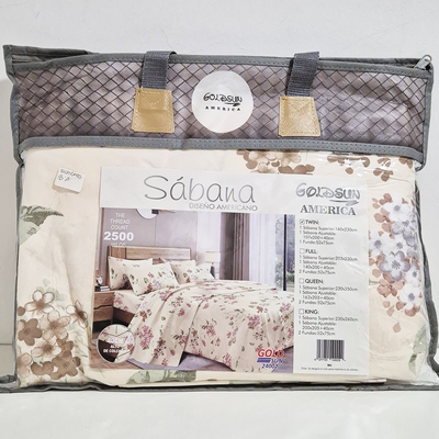 Juego de Sabanas Twin Beige con Flores Rosas