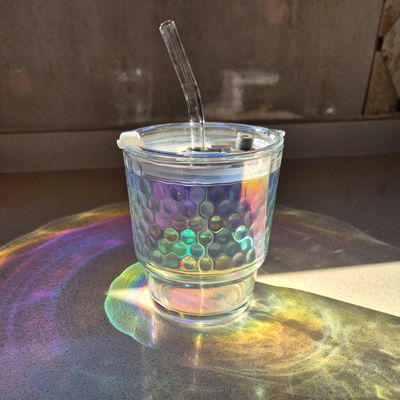 Vaso Tornasolado con Bombilla de Vidrio