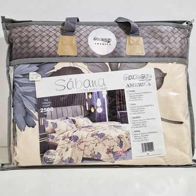 Juego de Sabanas Twin Beige con Flores Violetas