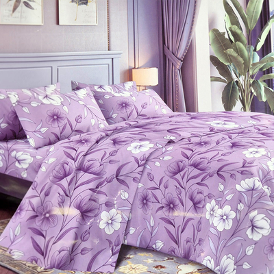 Juego de Sabanas King Violeta y Hojas