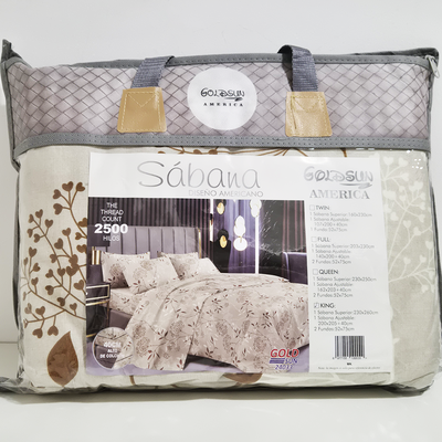 Juego de Sabanas KING Beige con Hojas