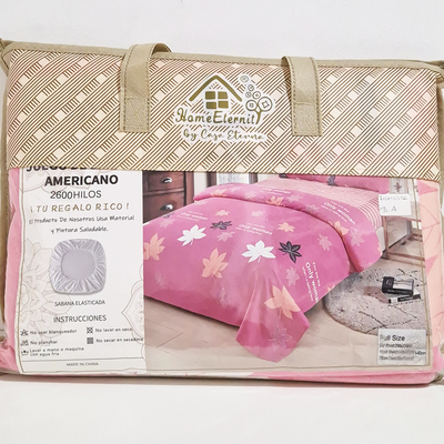 Juego de Sabanas FULL SIZE Rosa con Hojitas