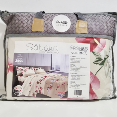 Juego de Sabanas QUEEN Crema con Flores