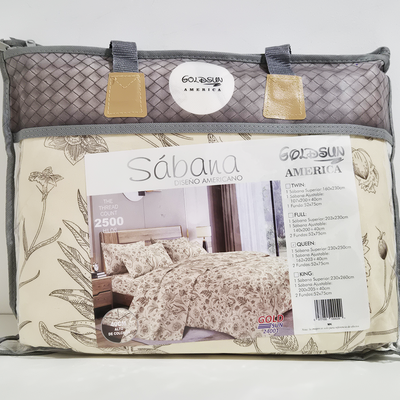 Juego de Sabanas QUEEN Crema con Plantas