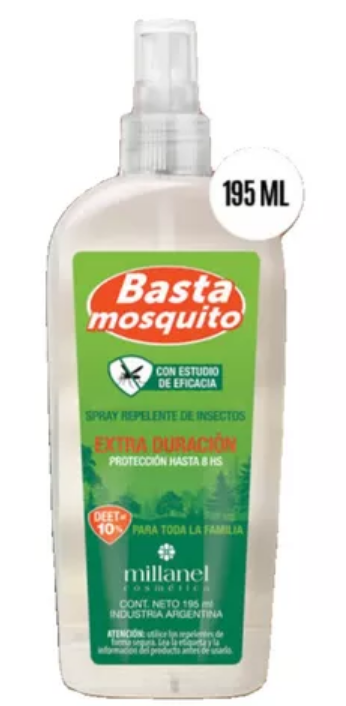 Spray Repelente Basta de Mosquitos Extra Duración 195ml Millanel