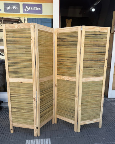 Biombo De Madera y Junco X 4 Hojas natural