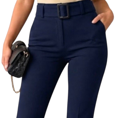 Pantalón recton en crep sastrero con cinto 