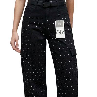 Pantalón recto con brillos tela bengalina