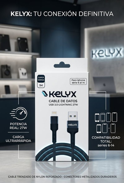 CABLE USB A LIGHTNING KELYX 27W