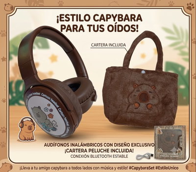 AURICULAR BT CAPYBARA VINCHA + CARTERA
