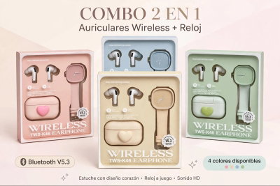 COMBO AURICULAR BLUETOOTH + RELOJ PASTEL