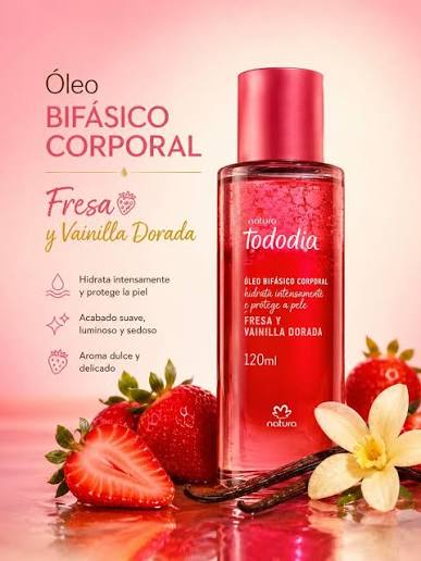 Óleo bifásico corporal Fresa y vainilla dorada.