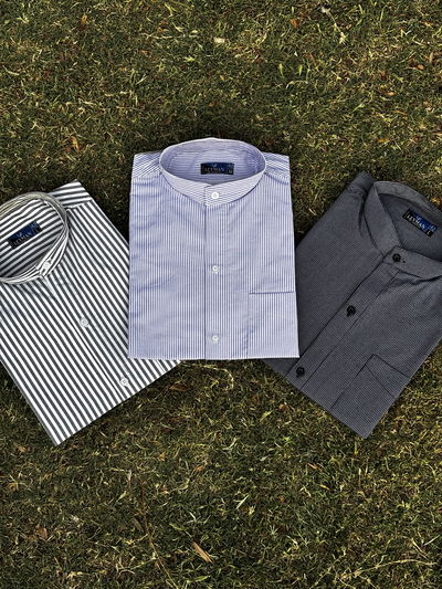 Camisa Cuello Mao Rayada Hombre