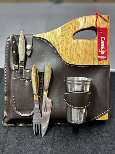 Set asado doble c/tabla y cubiertos artesanales 