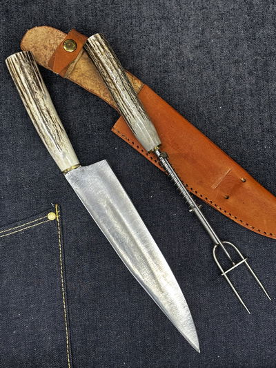 Juego de cuchillo y destenedor con cabo de asta (223657)