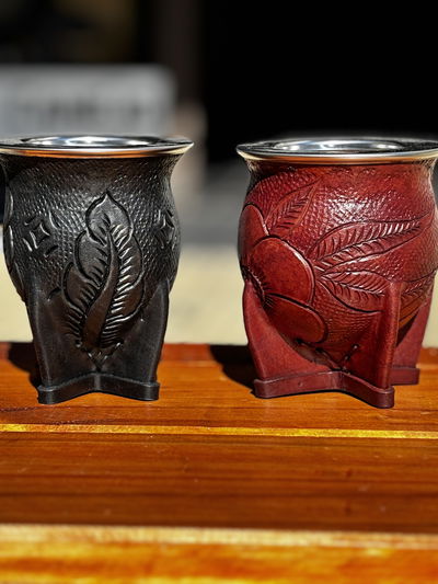 Mate Calabaza cuero repujado v/acero