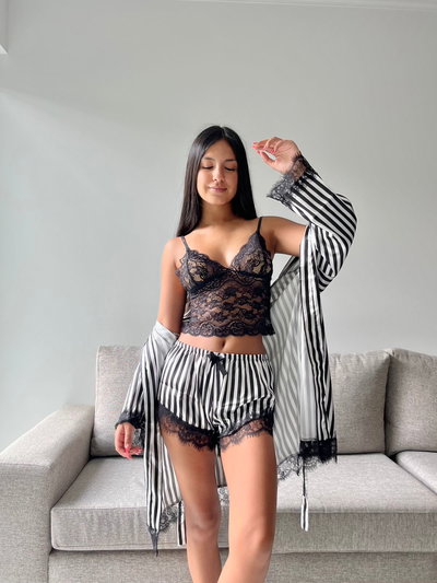 SET IMPORTADO 3 PIEZAS RAYAS - NEGRO -