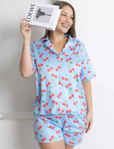 CAMISERO CORTO CHERRY CELESTE -MODAL SOFT-