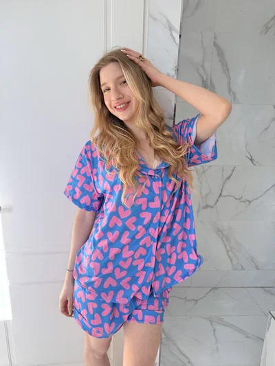 CAMISERO CORTO CORAZONES CELESTE -MODAL-