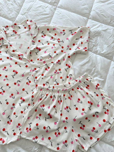 Camiseros cortos de morley LINEA PREMIUM Cerezas blanco