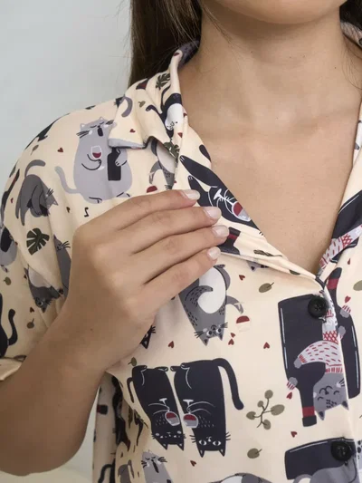 CAMISERO CORTO GATITOS -MODAL SOFT-