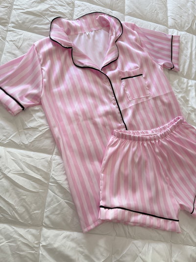 Camiseros cortos de saten estampados LINEA PREMIUM ROSA RAYADO