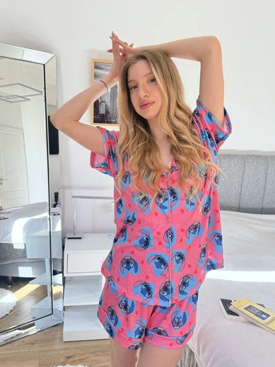 Camiseros cortos animado Stitch salmon