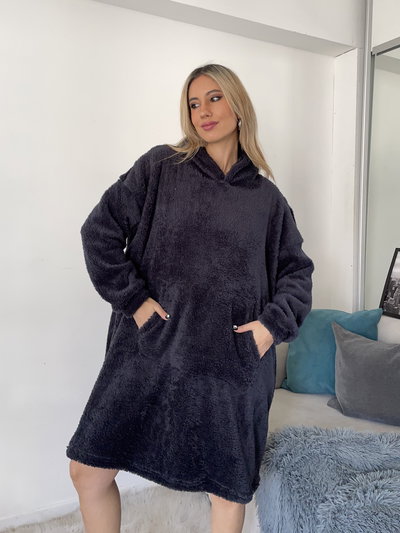 MAXI BUZO MANTA CORDERITO - NEGRO -