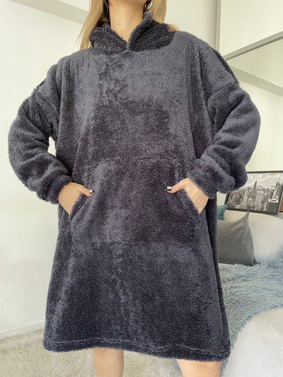 MAXI BUZO MANTA CORDERITO - NEGRO -