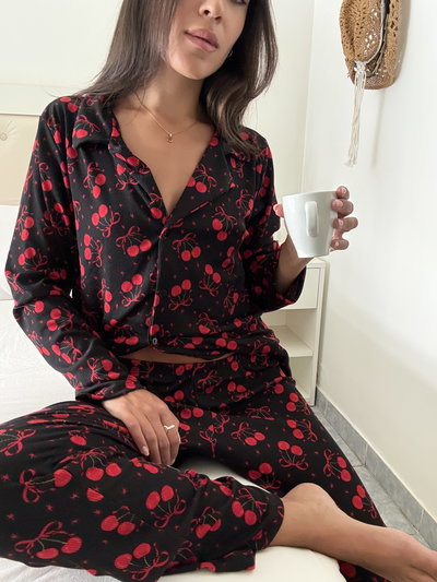 CAMISERO LARGO CHERRY NEGRO -MORLEY ESTAMPADO-