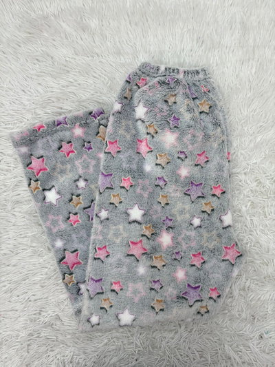 PANTALON POLAR SOFT LUMINOSO GRIS - ESRTELLAS ROSAS&BLANCAS - 