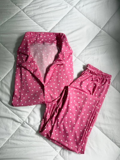 CAMISERO LARGO FUCSIA CORAZONES  -MORLEY ESTAMPADO-