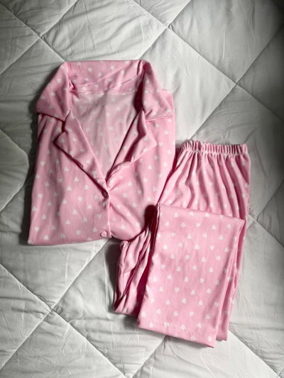 CAMISERO LARGO ROSA CORAZONES  -MORLEY ESTAMPADO-