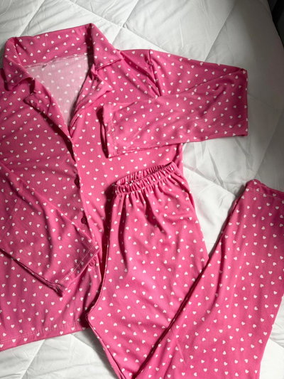 CAMISERO LARGO FUCSIA CORAZONES  -MORLEY ESTAMPADO-