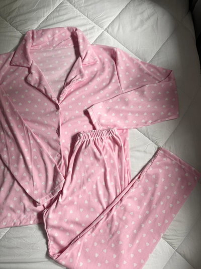 CAMISERO LARGO ROSA CORAZONES  -MORLEY ESTAMPADO-