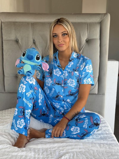 CAMISERO LARGO STITCH CELESTE -MODAL SOFT-